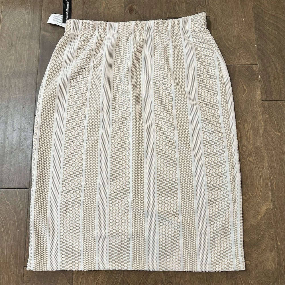Travel Elements Skirt Womens XL Ivory Striped Straight Pencil Knee‎ Pull On